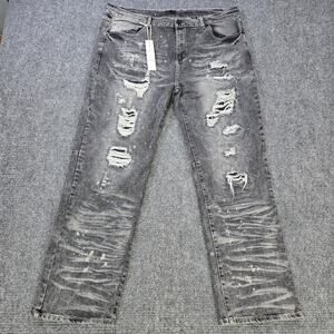 Reason Jeans Mens 40x32 Gray Distressed Straight Leg Paint Splatter NWT
